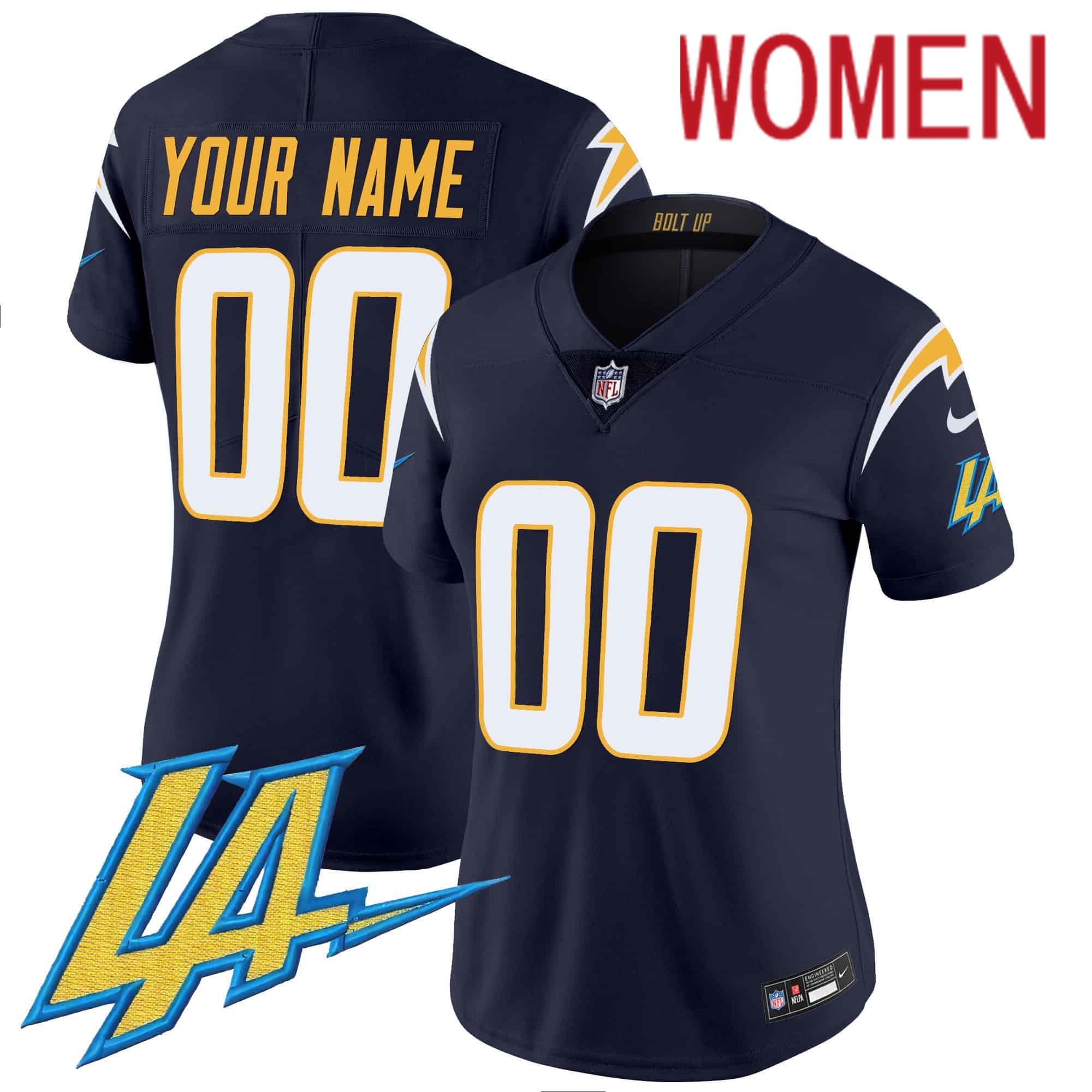 Women Los Angeles Chargers Drak Blue 2024 Nike Vapor Limited Custom NFL Jersey->women nfl jersey->Women Jersey